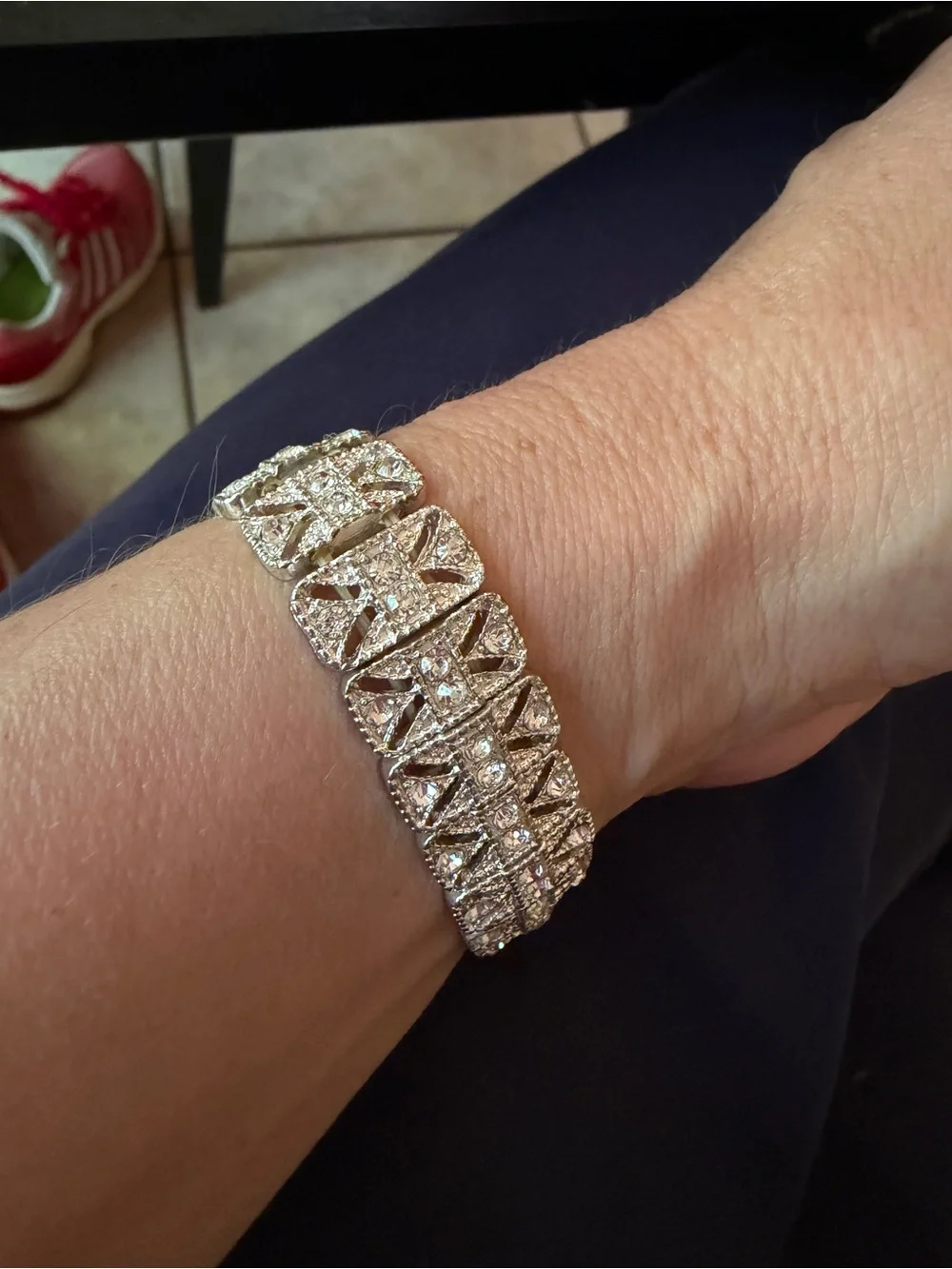 Sterling Silver Tone Crystal Link Bracelet - vintage. Beautiful! - Picture 5 of 5